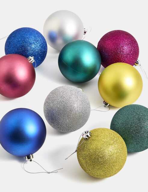 M&S 10pk Oversized Baubles - Multi, Multi,Red Mix