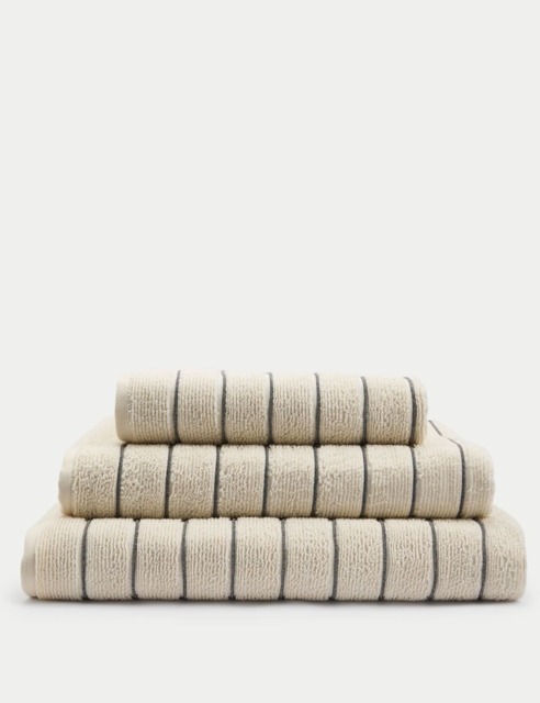 M&S Pure Cotton Textured Striped Towel Neutral
