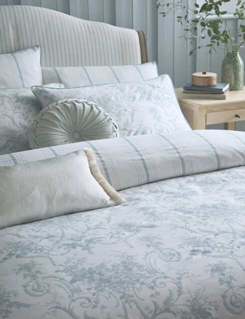 Laura Ashley 2 Pack Pure Cotton Tuileries Pillowcases Light Blue Mix