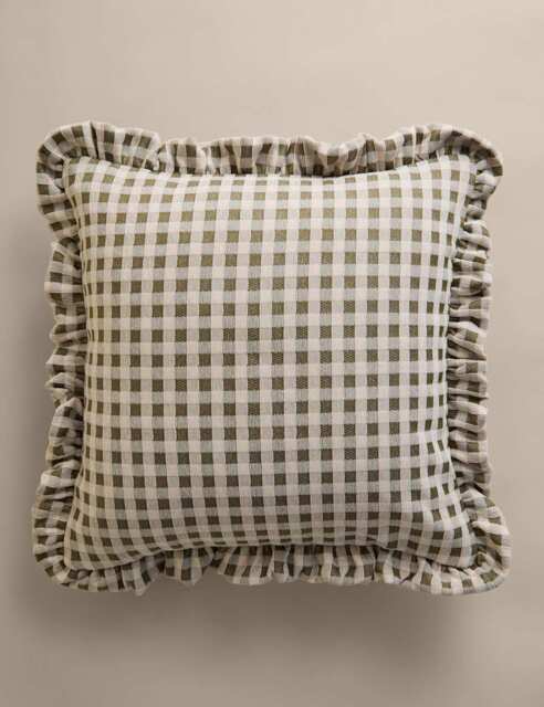 M&S Chenille Woven Gingham Cushion Green