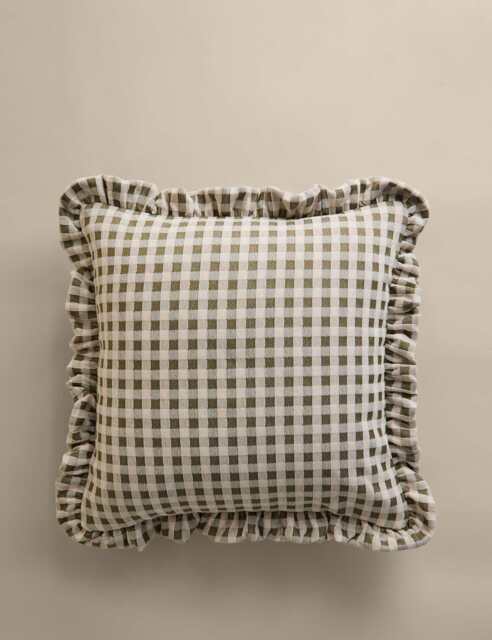 M&S Chenille Woven Gingham Cushion Green