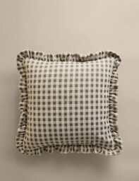 M&S Chenille Woven Gingham Cushion Green