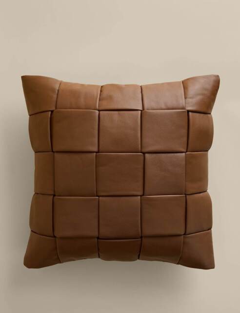 M&S Leather Basket Weave Cushion Brown