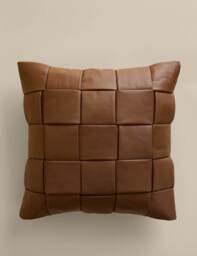 M&S Leather Basket Weave Cushion Brown