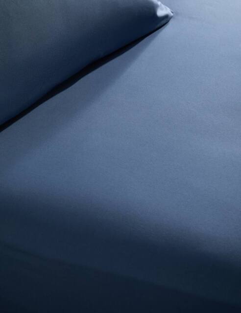 M&S X Fired Earth Washed Cotton Extra Deep Fitted Sheet Carbon Blue