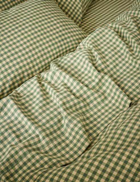 Piglet In Bed Linen Rich Gingham Flat Sheet Green