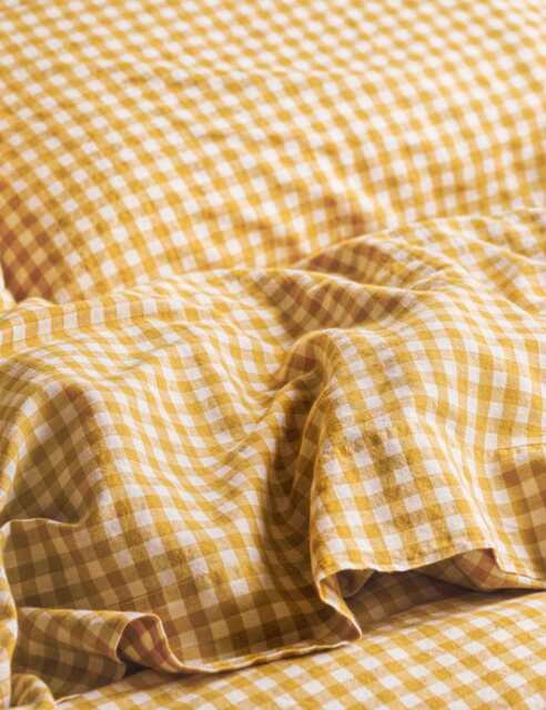 Piglet In Bed Linen Rich Gingham Flat Sheet Yellow Mix
