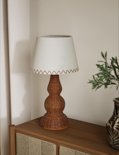 M&S Wicker Graduated Base Table Lamp Natural