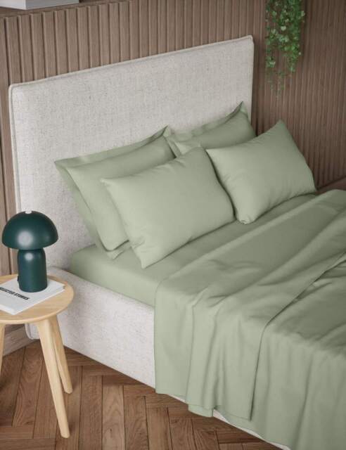 M&S Pure Cotton 300 Thread Count Flat Sheet Sage
