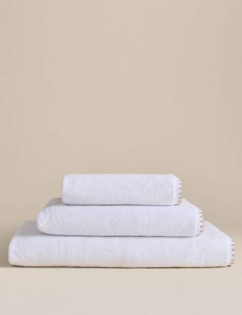 M&S Egyptian Cotton Blanket Stitch Towel White