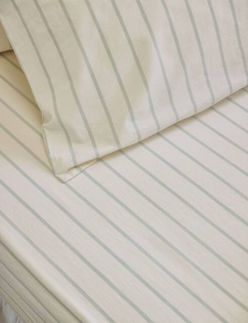 Piglet In Bed Pure Cotton Striped Fitted Sheet Green Mix