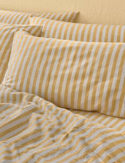 Piglet In Bed 2 Pack Linen Rich Pembroke Stripe Pillowcases Yellow Mix