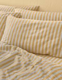 Piglet In Bed 2 Pack Linen Rich Pembroke Stripe Pillowcases Yellow Mix