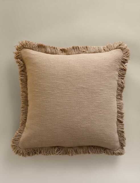 M&S Pure Cotton Textured Fringe Cushion Natural