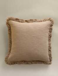 M&S Pure Cotton Textured Fringe Cushion Natural