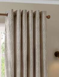 YARD Hebden Pure Cotton Striped Eyelet Curtains Brown Mix