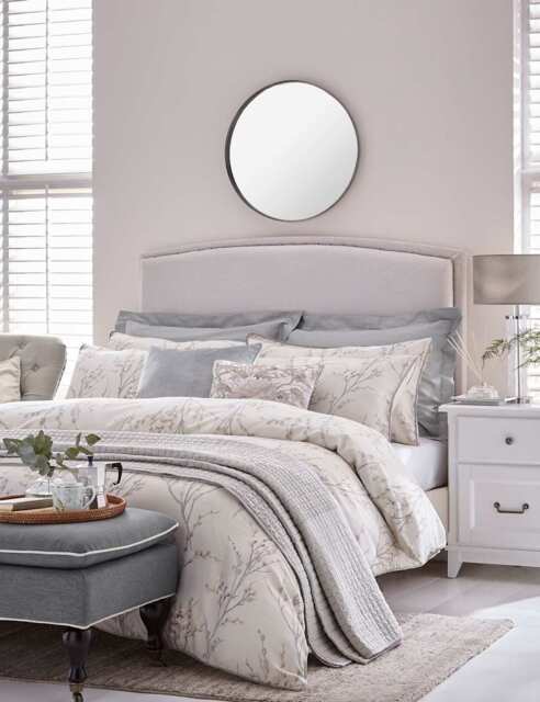 Laura Ashley Pure Cotton Sateen Pussy Willow Bedding Set Light Grey