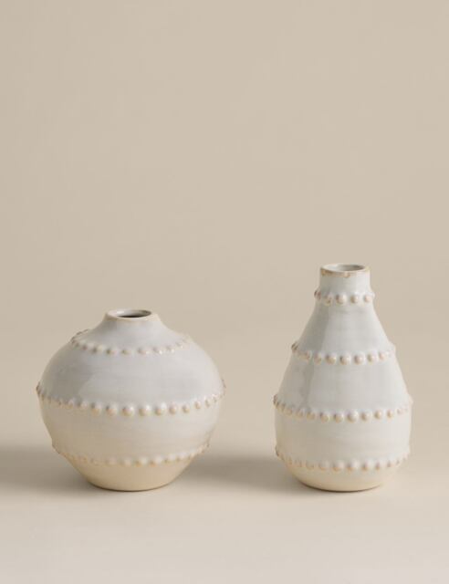 M&S Set of 2 Bobble Bud Ceramic Vases Soft White