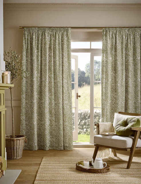 William Morris At Home Original Willow Pencil Pleat Curtains Green Mix