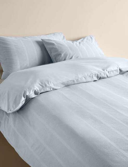 M&S Pure Cotton Striped Seersucker Bedding Set Dusty Blue