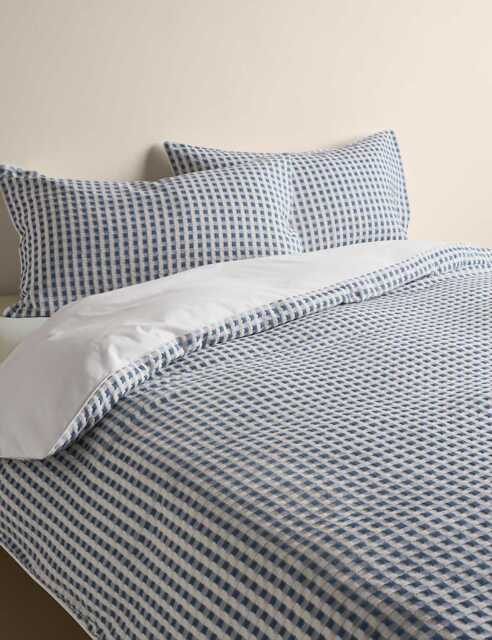M&S Pure Cotton Waffle Bedding Set Slate Blue