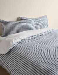 M&S Pure Cotton Waffle Bedding Set Slate Blue