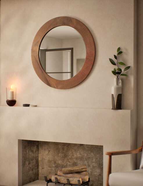 M&S Fredrick Wooden Frame Round Wall Mirror Oak