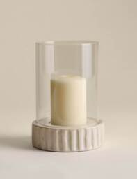 M&S Ribbed Base Ceramic Hurricane Candle Holder White