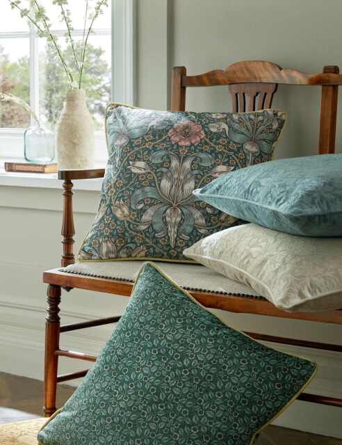 William Morris At Home Spring Thicket Velvet 45x45cm Cushion Blue Mix