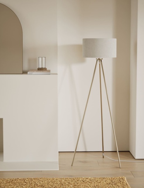 M&S Metal Tripod Floor Lamp Antique Brass
