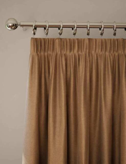 M&S Velvet Pencil Pleat Curtains Bronze