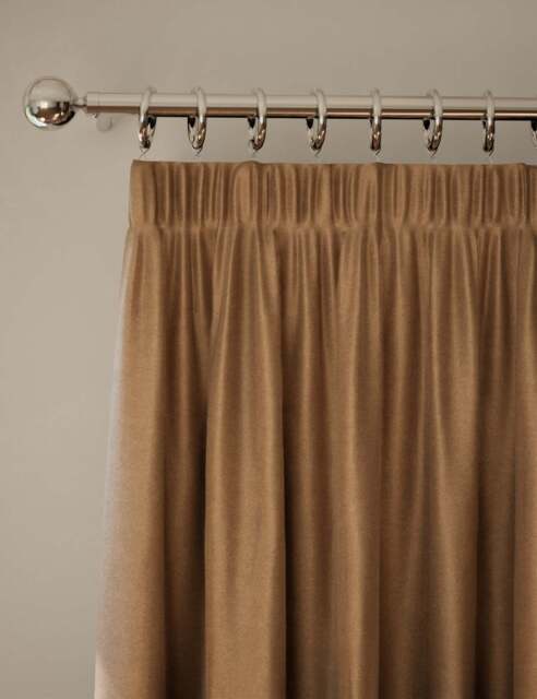 M&S Velvet Pencil Pleat Curtains Bronze