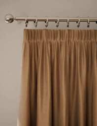 M&S Velvet Pencil Pleat Curtains Bronze