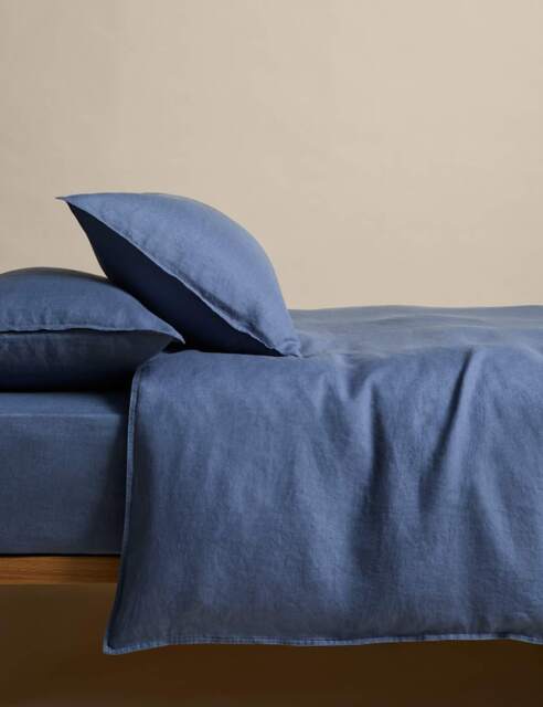 M&S Pure Linen Bedding Set Slate Blue