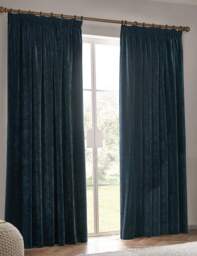 YARD Chenille Velvet Pencil Pleat Curtains Navy