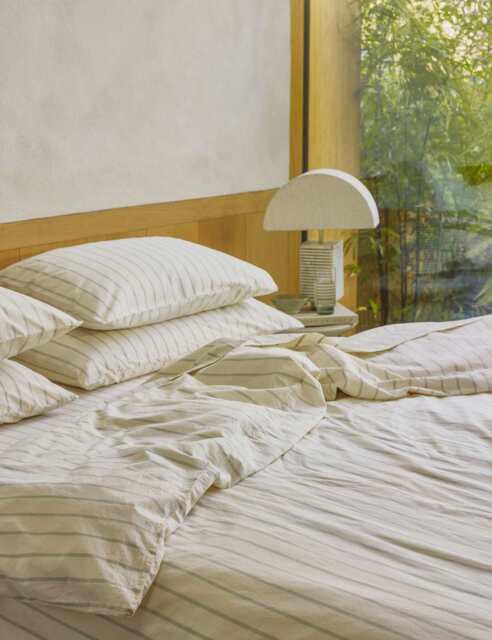 Piglet In Bed Pure Cotton Striped Duvet Cover Green Mix