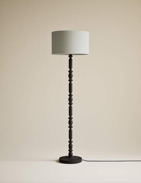 M&S Wooden Bobbin Floor Lamp Black