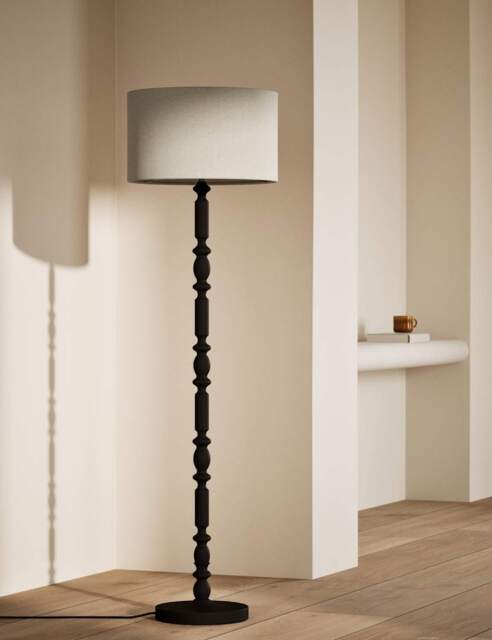 M&S Wooden Bobbin Floor Lamp Black