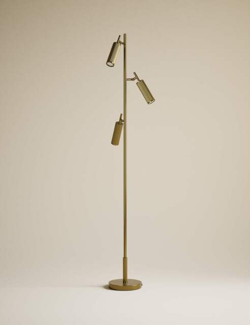 M&S Rechargeable Three Light Ribbed Floor Lamp Antique Brass