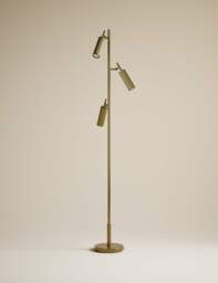 M&S Rechargeable Three Light Ribbed Floor Lamp Antique Brass