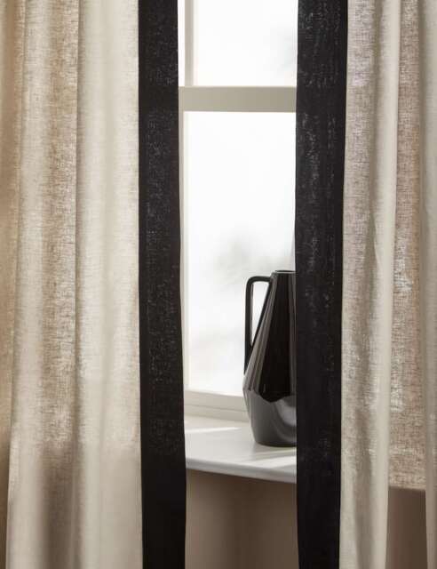 M&S X Kelly Hoppen Tab Top Curtains with Stripe Taupe