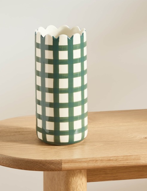 M&S Kirsten Ceramic Checked Vase - Green Mix, Green Mix,Blue/White