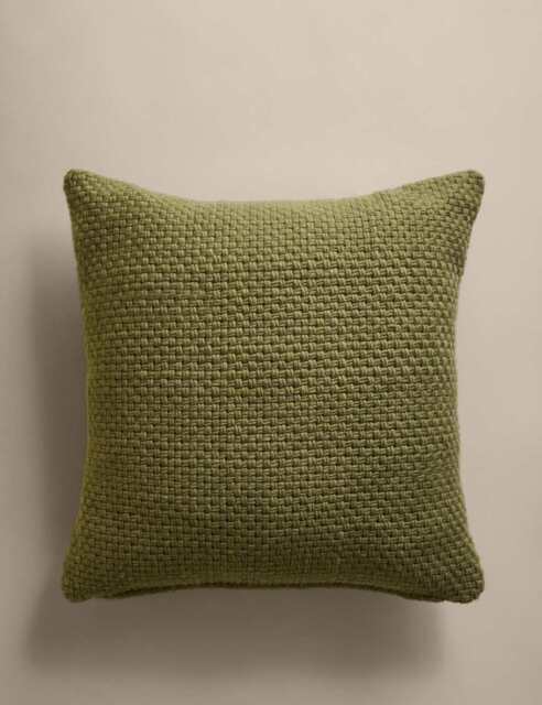 M&S Pure Wool Basket Weave Cushion Dark Green