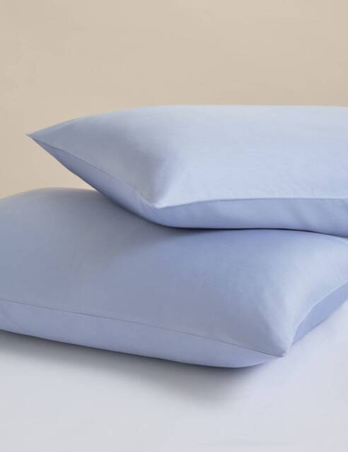 M&S 2 Pack Rest & Renew Pure Cotton Pillowcases Soft Blue