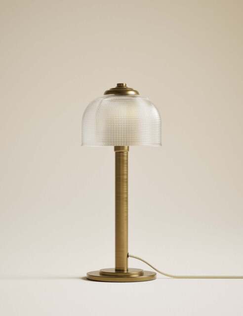M&S Reeded Glass Brass Stem Table Lamp Antique Brass