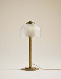 M&S Reeded Glass Brass Stem Table Lamp Antique Brass