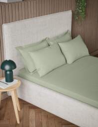 M&S Pure Cotton 300 Thread Count Fitted Sheet Sage