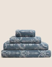 M&S Pure Cotton Damask Jacquard Towel - BATH - Blue Mix, Blue Mix,Grey Mix