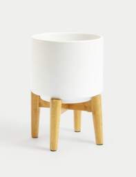 M&S Medium Ceramic Planter with Stand White