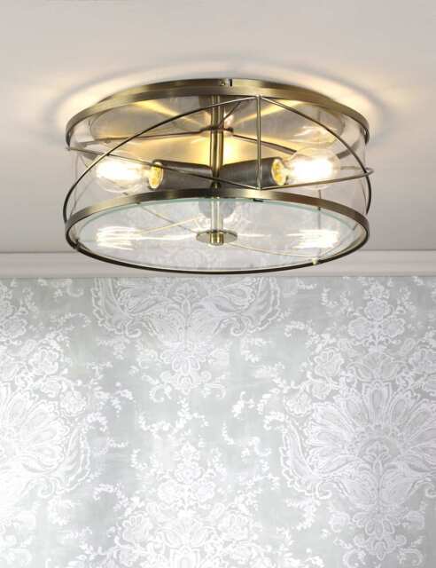 Laura Ashley Beckworth 3 Light Flush Ceiling Light Antique Brass